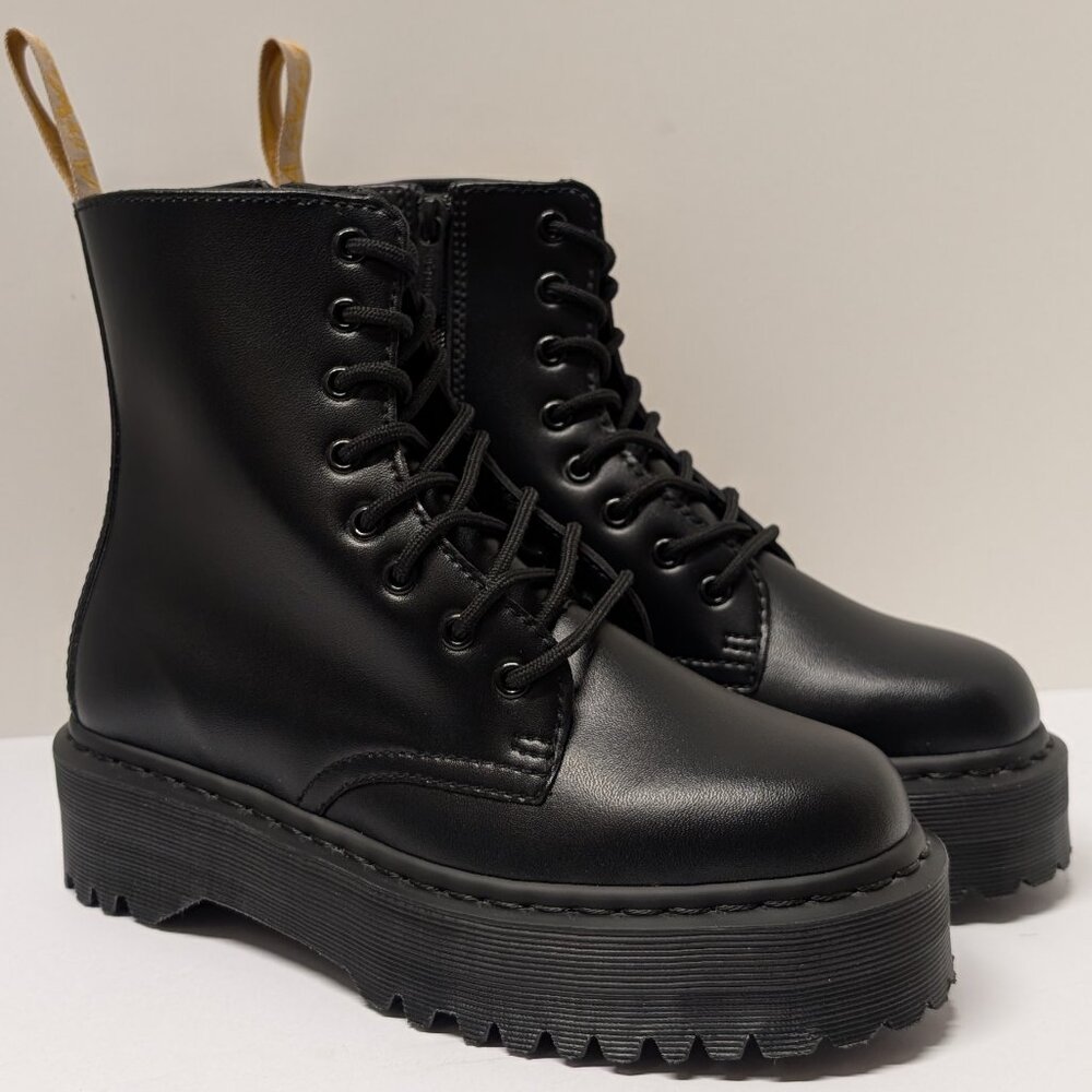 Dr. Martens V Jadon II Mono Vegan Platform Combat Moto Boots in Black-Felix Rub - Picture 6 of 16